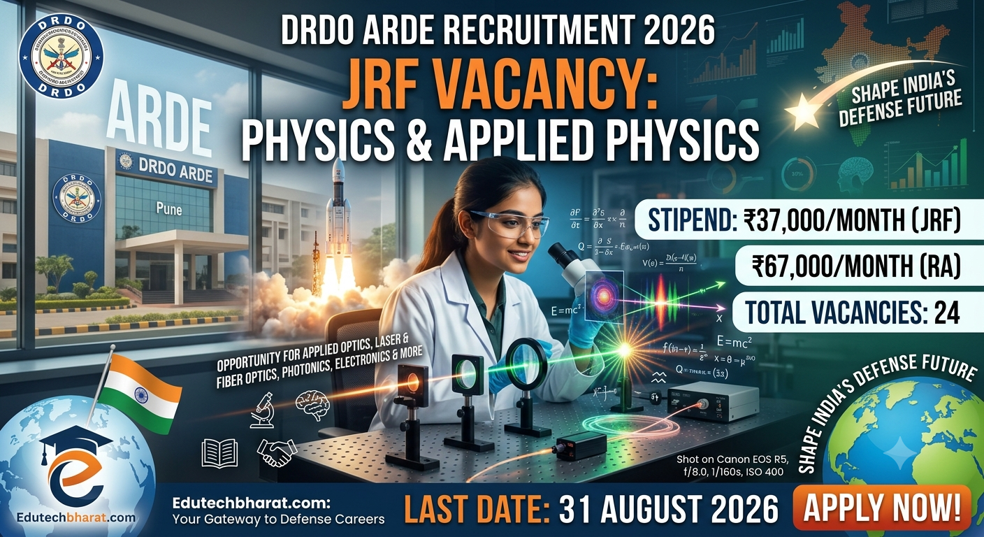 DRDO ARDE भर्ती 2026: Physics और Applied Physics उम्मीदवारों के लिए JRF और RA पदों पर निकली वैकेंसी, ₹67,000 तक मिलेगा स्टाइपेंड